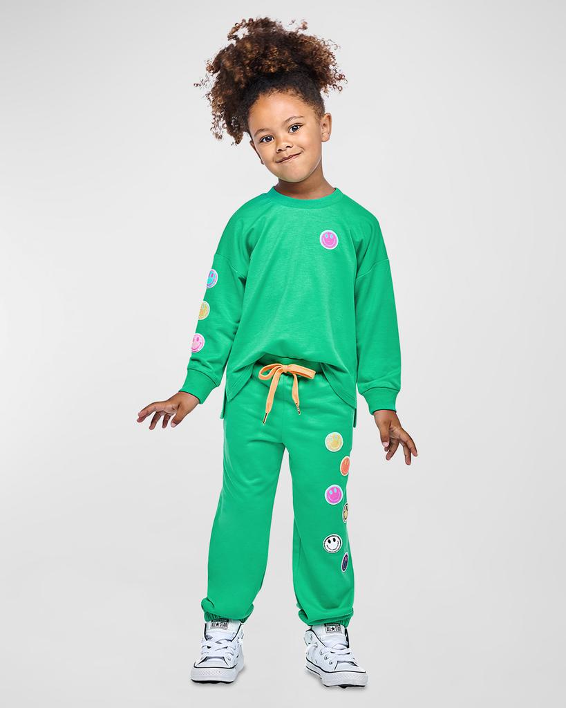 Hannah Banana Girl's Multicolor Happy Face Printed Sweatshirt, Size 4-14