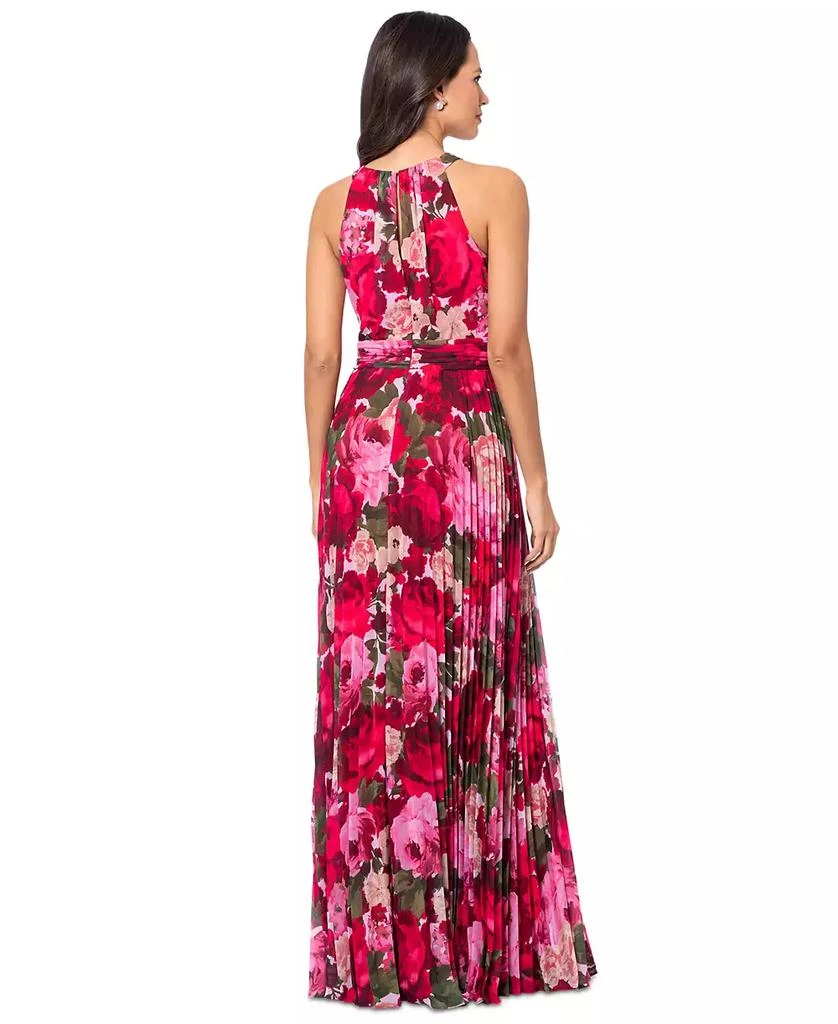 XSCAPE Women's Pleated Floral Chiffon Halter Dress 4