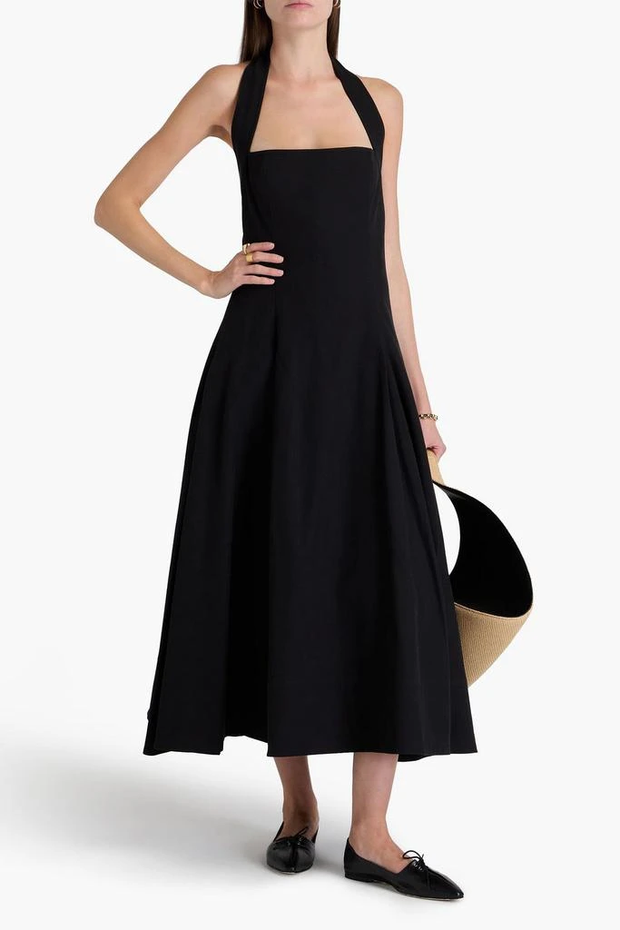 Khaite Pleated cotton-blend twill halterneck midi dress 2