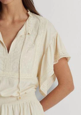 Lauren Ralph Lauren Women's Lace Trim Jersey Peplum Top, Small