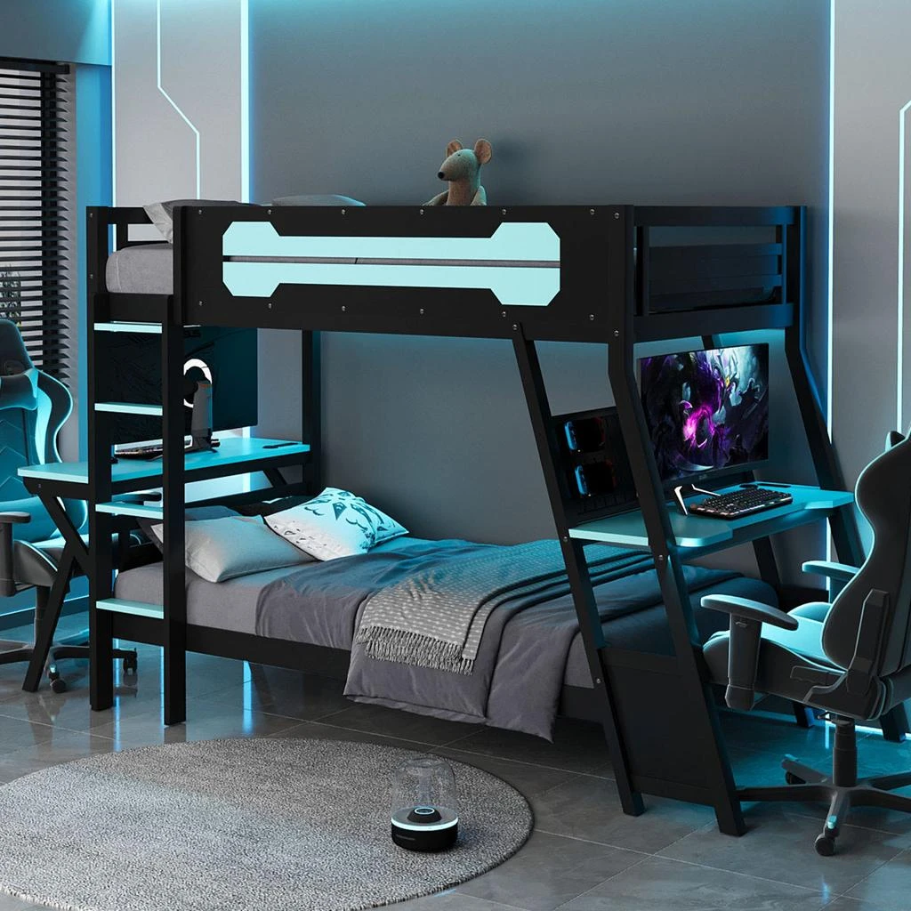 Streamdale Furniture Streamdale Twin Size Gaming Bunk Bed with Desks
USB Ports, Cloud Blue