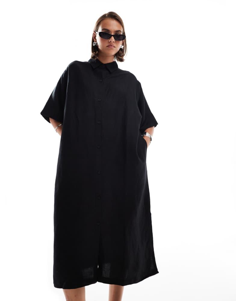 HERA Hera linen mix shirt dress in black