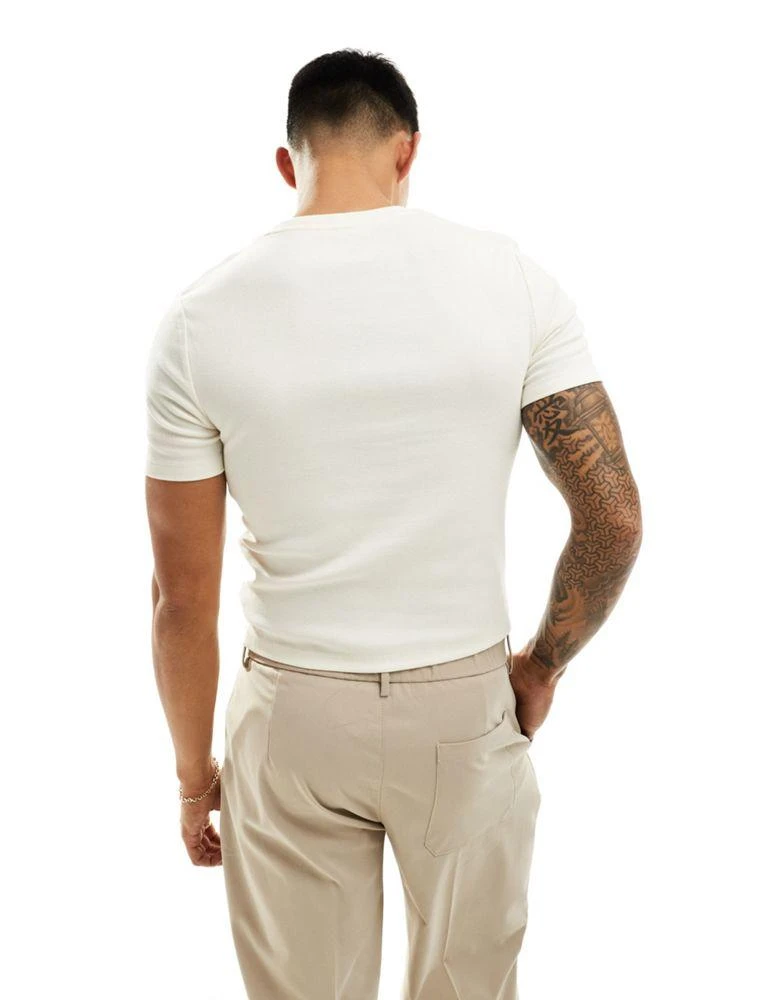 ASOS ASOS DESIGN essential 2 pack muscle fit t-shirts in off white and khaki rib 4