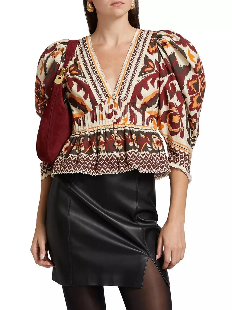 Farm Rio Toucans Scarf Puffed Sleeve Blouse 3