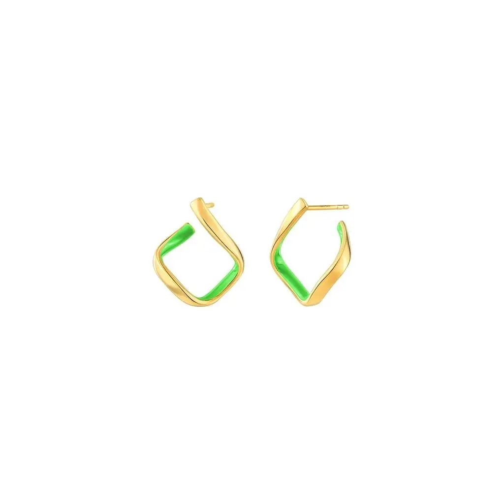Gold & Honey Gold & Honey - Women's Square Enamel Huggie Hoop Earrings