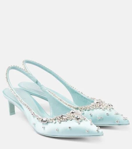 Gucci Crystal-embellished satin slingback pumps 1
