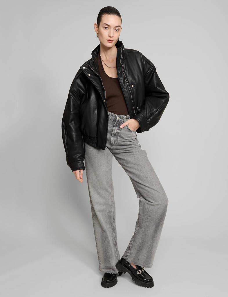 Pixie Market Crop Leather Bomber Jacket