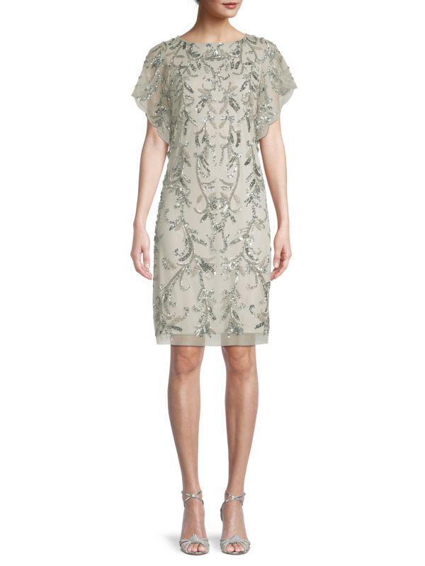 Aidan Mattox Embellished Flutter-Sleeve Cocktail Dress
