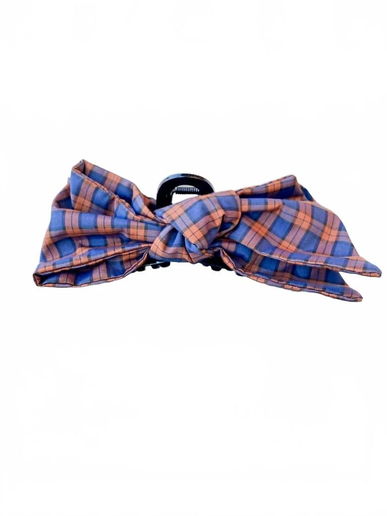 Loeffler Randall Anika Bow Claw Clip In Navy/rust Plaid 1