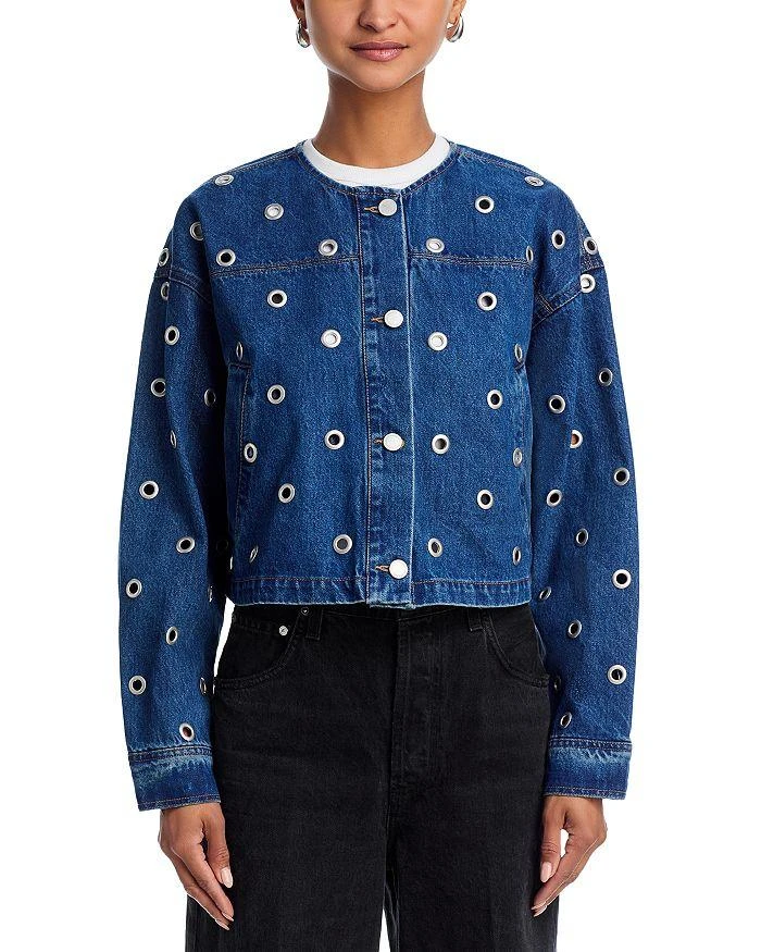 Blank NYC Denim Eyelet Collarless Jacket 7