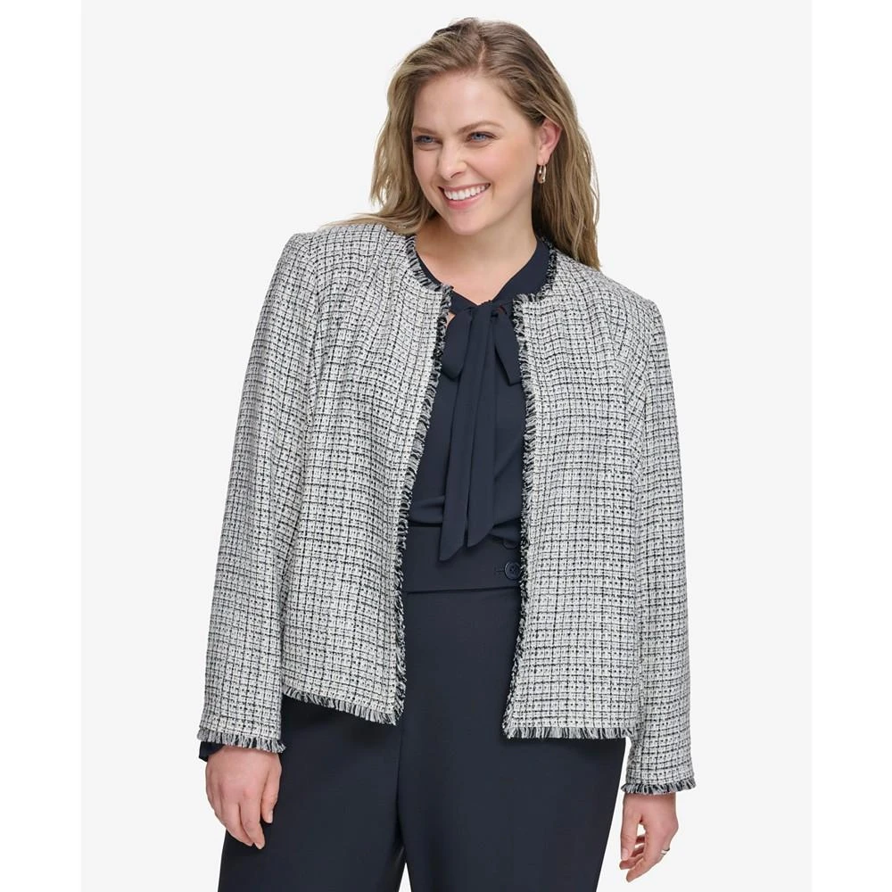 Calvin Klein Plus Size Tweed Open-Front Fringe Jacket 1