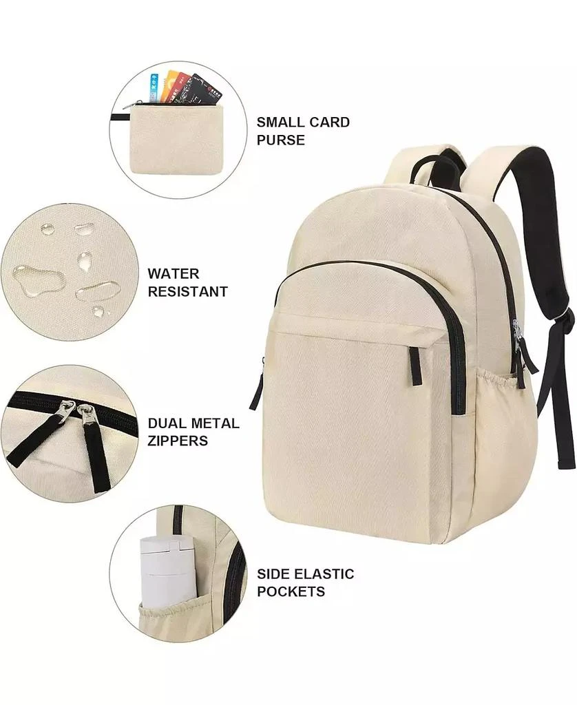 Wosofe 15.6 inch Basic Backpack for Men, Travel Backpack Carry on, Water Resistant School Backpacks for Teens, College Back Pack Bookbag for Boys Girls, Work Backpacks for Women(Beige) 3