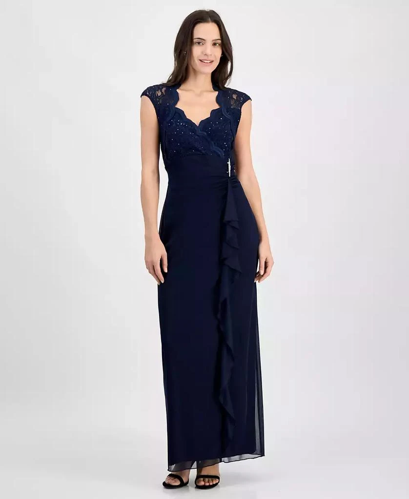 Connected Apparel Womens Lace Long Evening Dress Navy 16