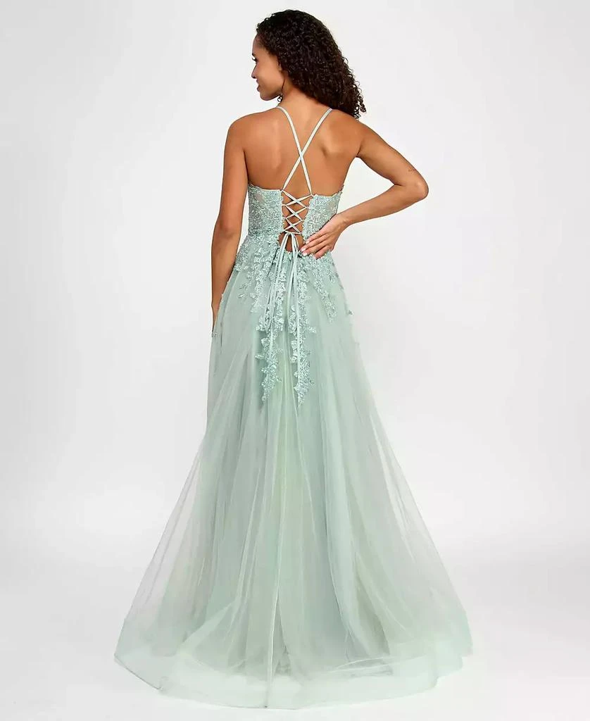 Say Yes Juniors' Embroidered Appliqué Side-Slit Ball Gown, Created for Macy's 2