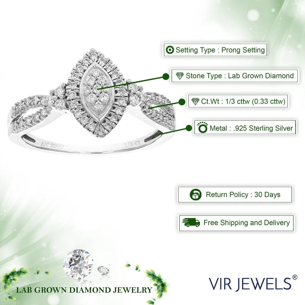 Vir Jewels 1/3 cttw Round Cut Lab Grown Diamond Engagement Ring .925 Sterling Silver Prong Set 4