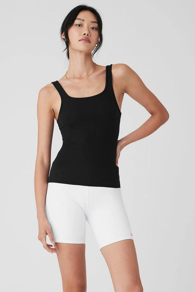 Alo Ribbed Sea Coast Scoop Neck Tank - Black