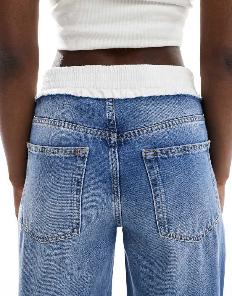 Pull&Bear Pull&Bear boxer waistband wide leg jean in dark blue 4