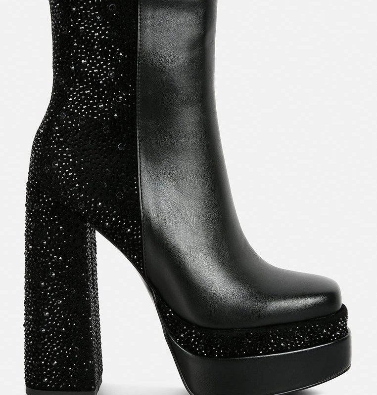 London Rag Dryday Diamante Zip Up Block Heel Boots 1