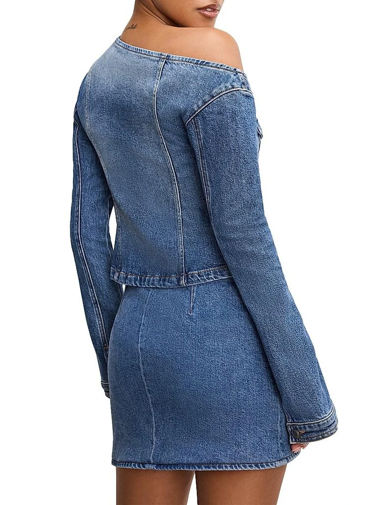 Good American Asymmetric Denim Flare Sleeve Split-Hem Shirt 4