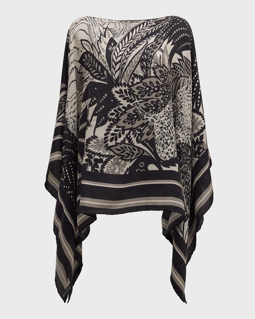 Rani Arabella Amazonia Black Print Cashmere-Blend Poncho