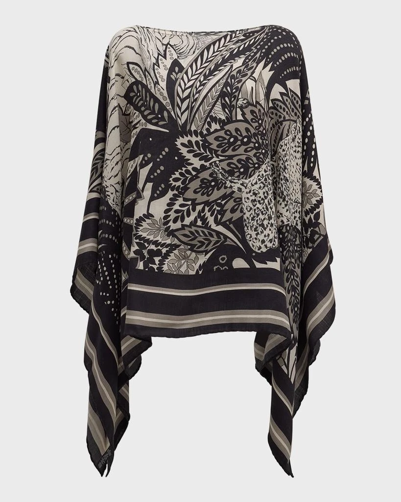 Rani Arabella Amazonia Black Print Cashmere-Blend Poncho 1