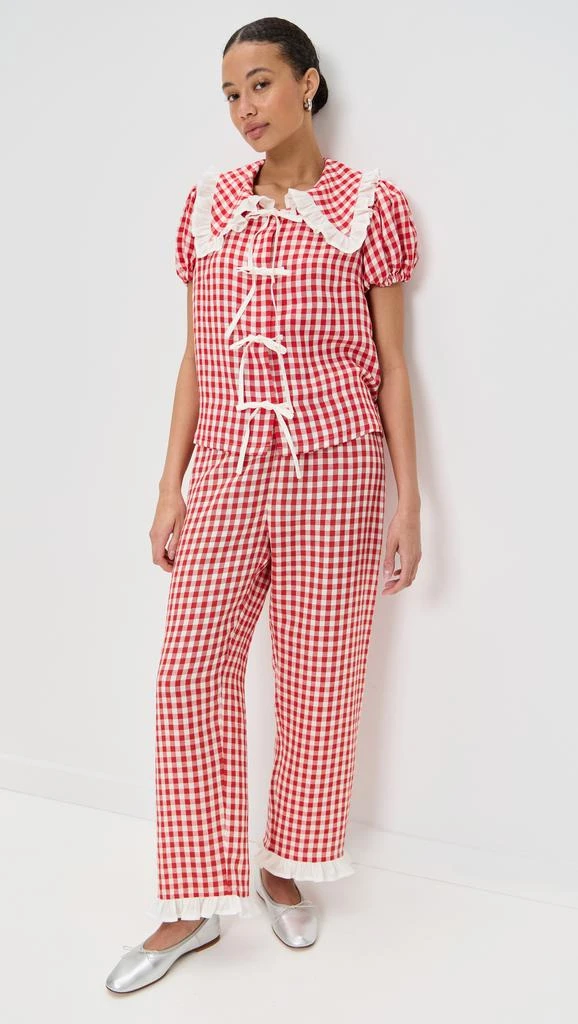 Sleeper Puff Linen Lounge Pants in Red Vichy 4