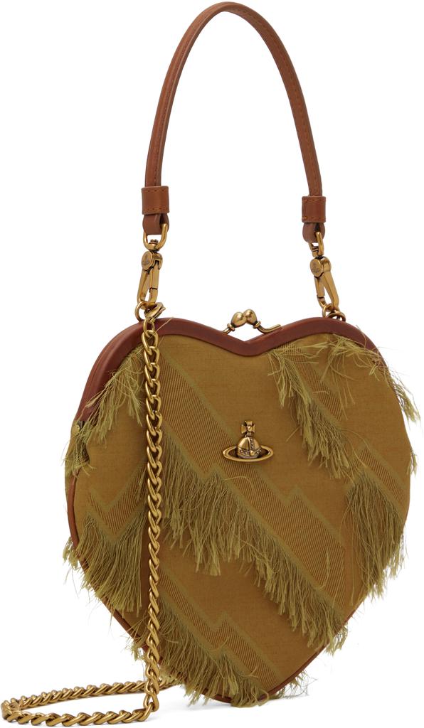 Vivienne Westwood Khaki 
Brown Fringes Fil Coupé Belle Heart Frame Bag