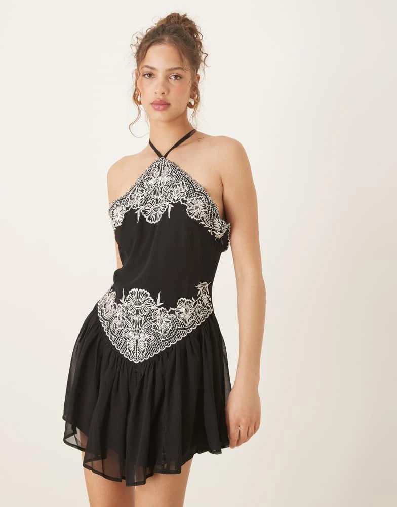 ASOS DESIGN embroidered halter mini dress in black  On Sale Now with Up to  75% Off | Discover Exclusive Deals & Savings at BeyondStyle  Authentic  ASOS Home|Women|Dresses with Limited-Time Discounts,