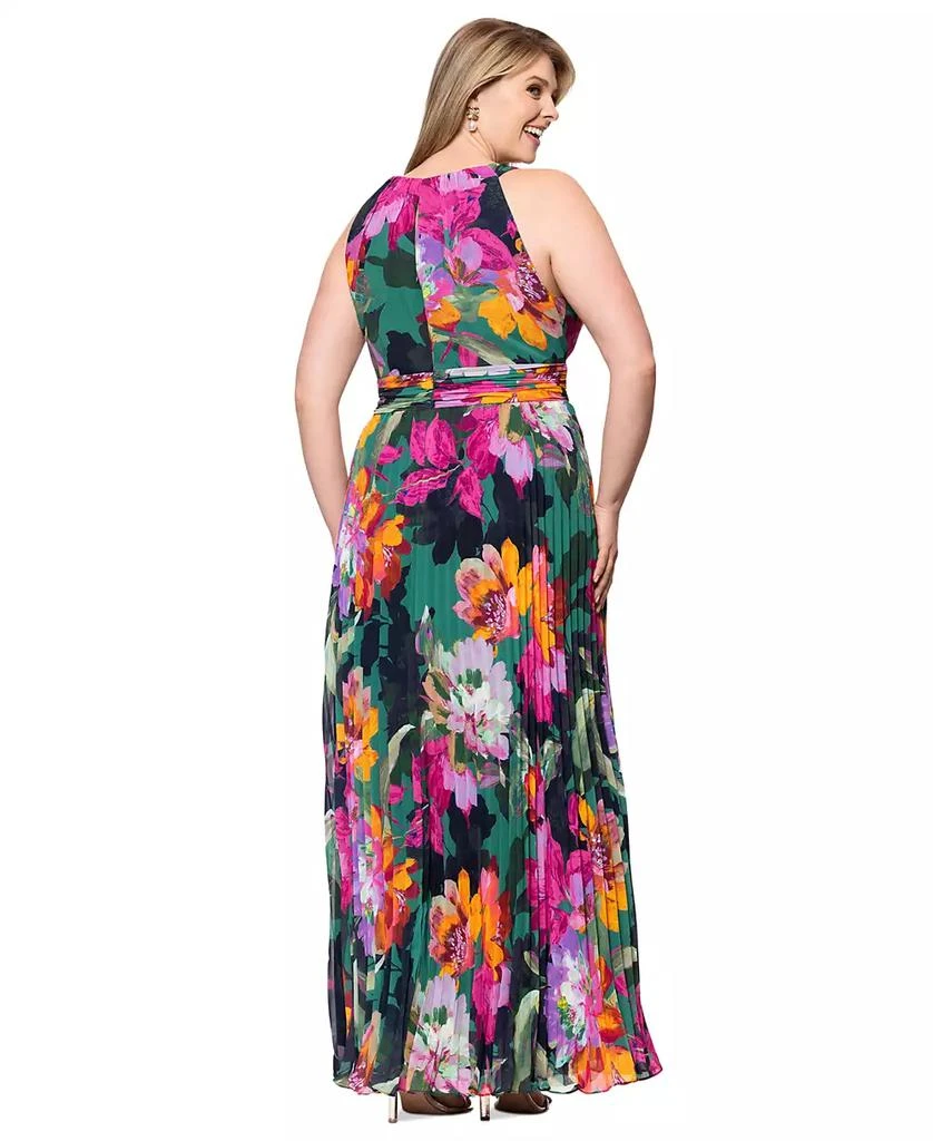XSCAPE Plus Size Printed Halter-Neck Pleated Sleeveless Gown 4