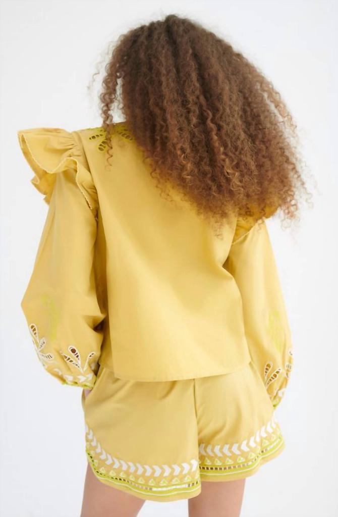 CHUFY Dilli Embroidered Blouse In Soumy Olive