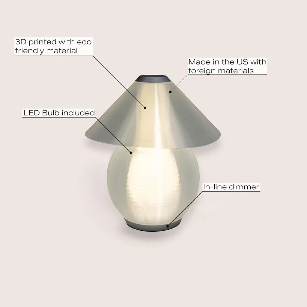 JONATHAN Y Opal 13" Modern Contemporary Plant-Based PLA 3D Printed Dimmable LED Table Lamp, Light Smoke/Gray 6