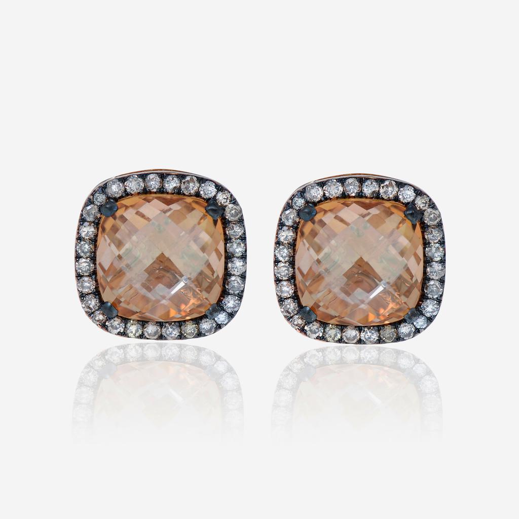 Suzanne Kalan Suzanne Kalan 18K Rose Gold, Champagne Topaz and Diamond Stud Earrings DKE242-RGCHT