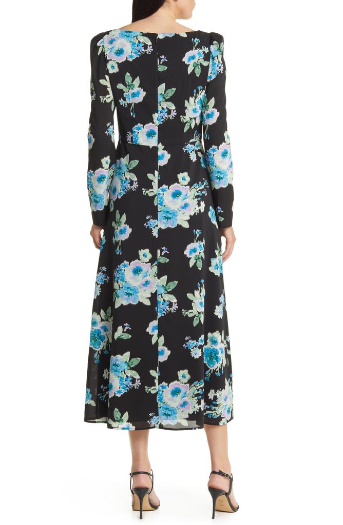 Charles Henry Floral Print Ruffle Long Sleeve Midi Dress