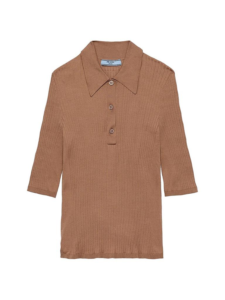 Shop Prada - Mohair-Blend Knit Polo Top - Blue - IT 38