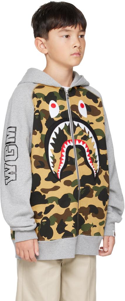 Bape Kids Gray 1st Camo Shark Patch Zip Hoodie