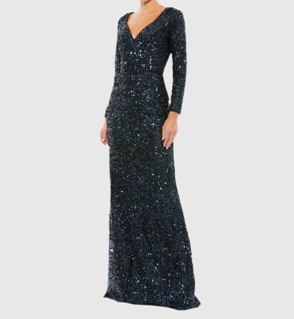 Ieena for Mac Duggal Ieena For Mac Duggal - Longsleeve Sequin Gown Midnight Blue Sz 10$398