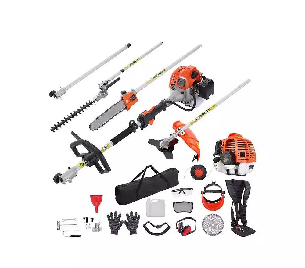Mecale 52CC 6-in-1 Gas Trimming Tool Set, Hedge Trimmer, String Trimmer, Brush Cutter, Edger, Pole Saw, Chainsaw Pruner, Extension Pole