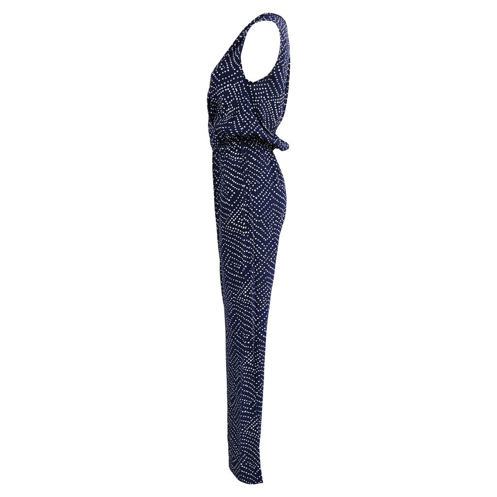 Diane von Furstenberg Diane Von Furstenberg Dotted Belted Eva Jumpsuit in Navy Blue Silk