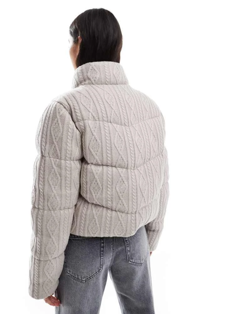 HOLLISTER Hollister cable knitted high neck cropped jacket in mocha 4