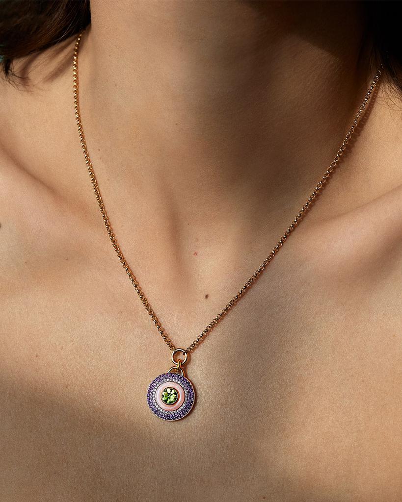 Emily P. Wheeler Earth Medallion 18K White and Black Gold Necklace with Peridot, Amethyst and Pink Opal