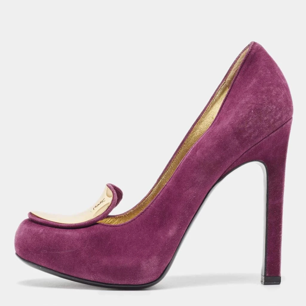 Yves Saint Laurent Yves Saint Laurent Purple Suede Plaque Embellished Round Toe Pumps Size 36.5 1
