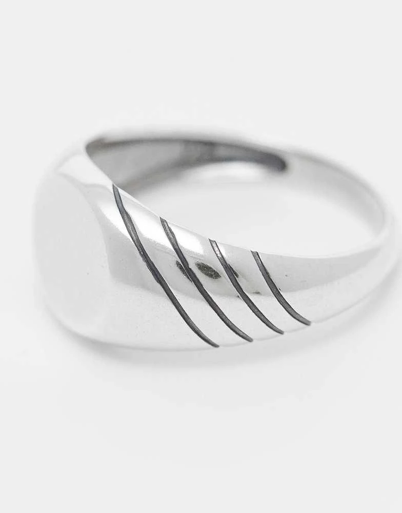 ASOS ASOS DESIGN sterling silver engraved line detail signet ring in silver 2