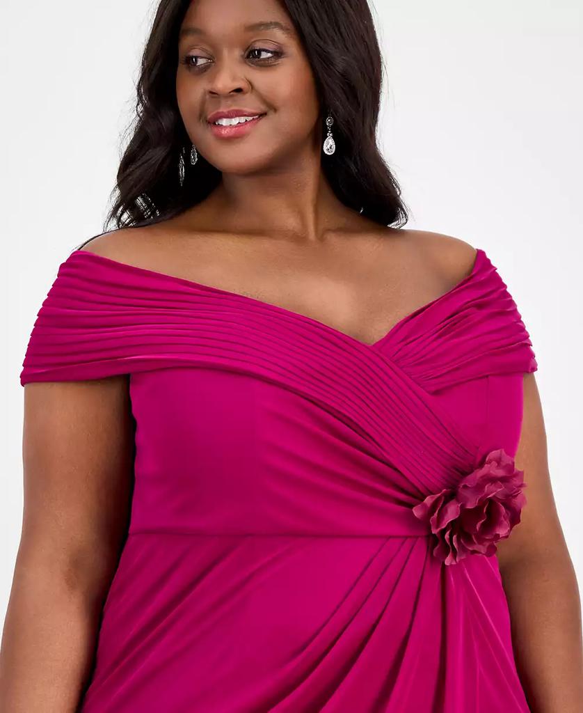 Alex Evenings Plus Size Rosette-Trim Slit-Front A-Line Dress