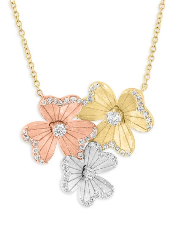 Effy 14K Tri Tone Gold
0.63 TCW Diamond Flower Pendant Necklace 2
