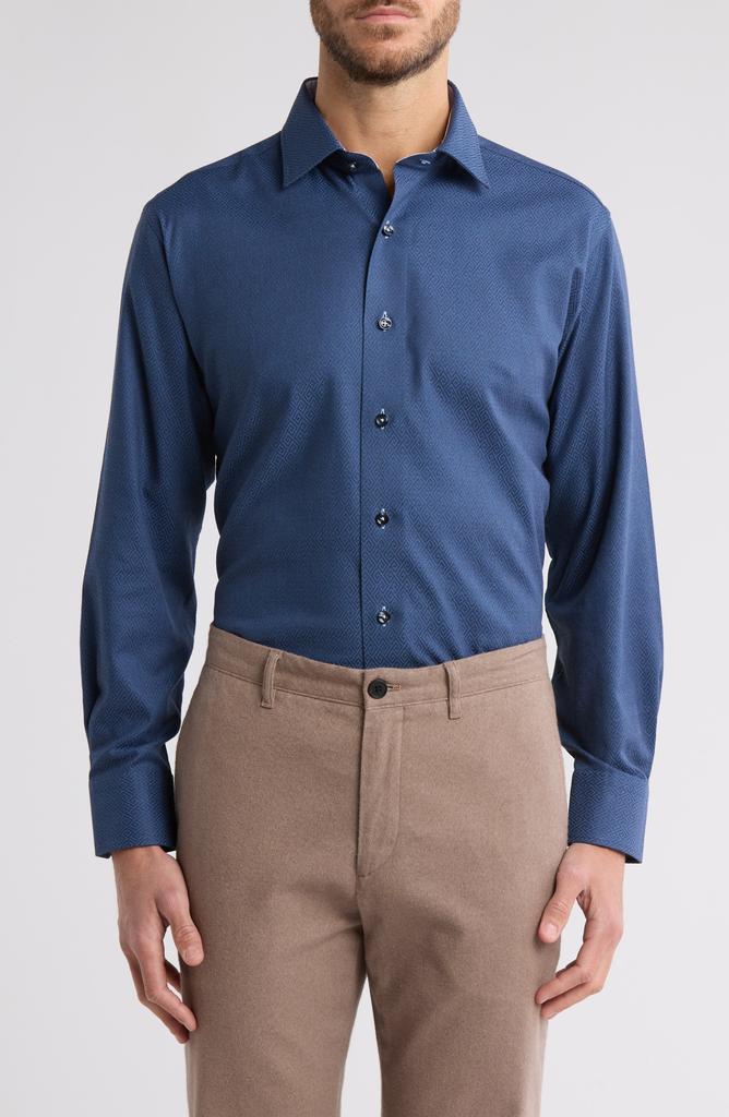 Lorenzo Uomo Trim Fit Textured Diamond Stretch Cotton Dress Shirt