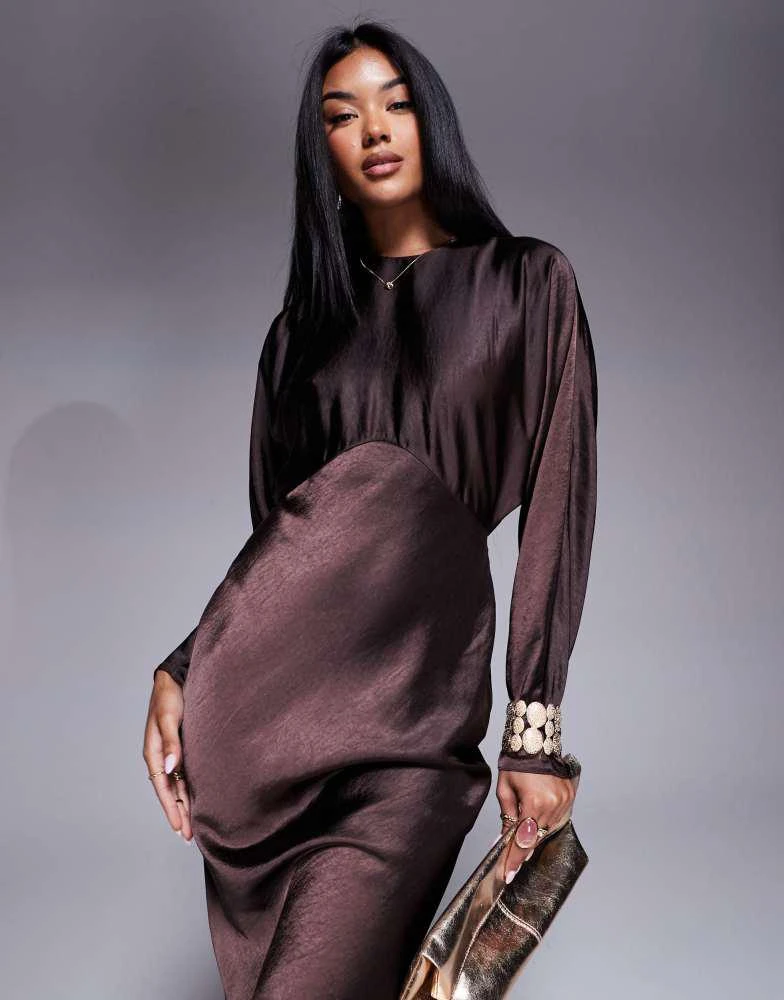 ASOS ASOS DESIGN satin batwing maxi dress in chocolate 3