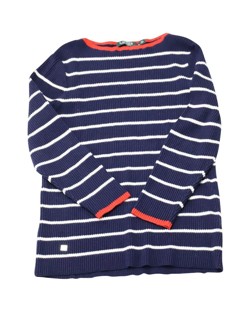 Ralph Lauren Stripe Ribbed Sweater in Navy Blue Cotton 3