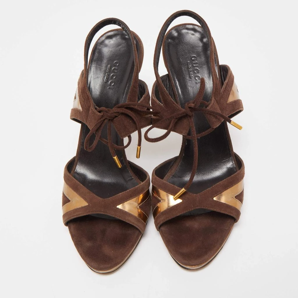 Gucci Gucci Brown/Gold Suede and Leather Ankle Tie Sandals Size 37.5 3