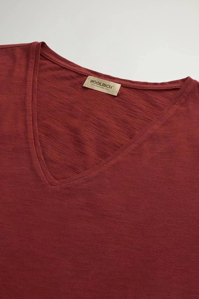 Woolrich Pure Cotton Slub T-Shirt with V-Neck - Women - Pink 6