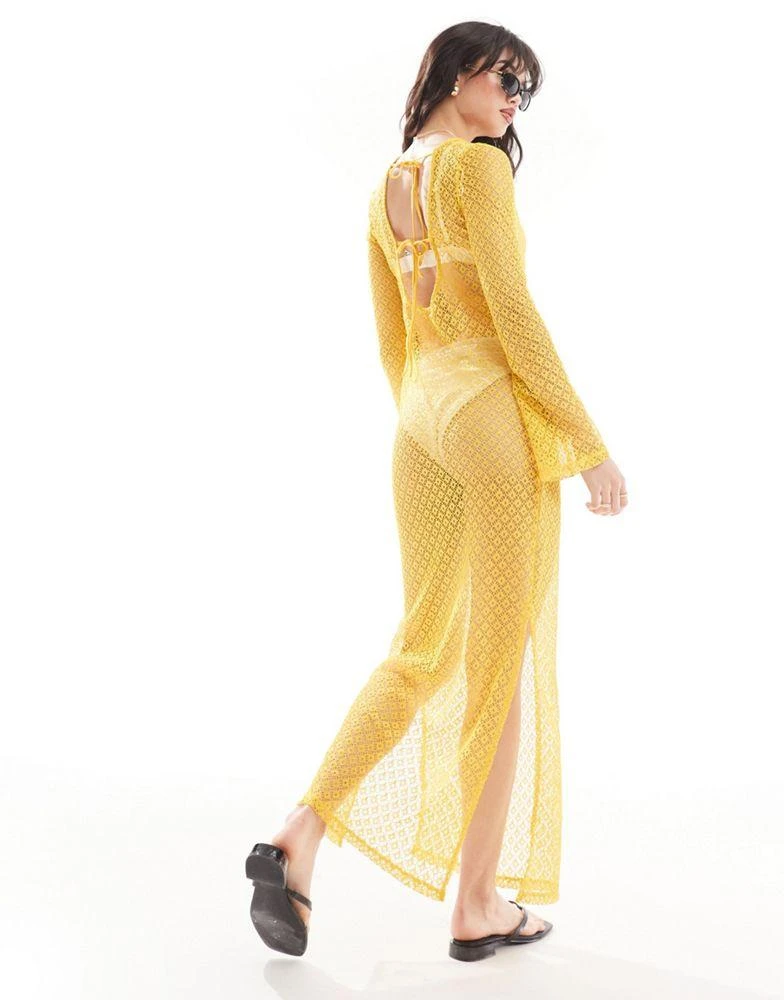 Something New Something New styled by Claudia Bhimra sheer crochet low tie back maxi dress in yellow 2